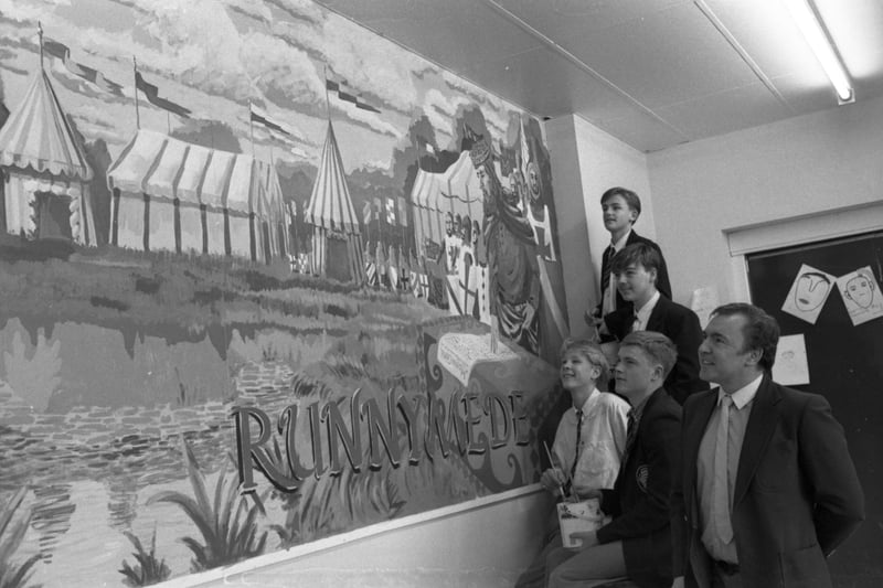 Pennywell School pupils painted murals to help them with their history lessons 34 years ago.
Here are Christopher Howe, 15; Scott Dunn, 16; Gary Ramsey 16 and Norton Cook, 16, with head of Runnymeade House, Gordon Minto.