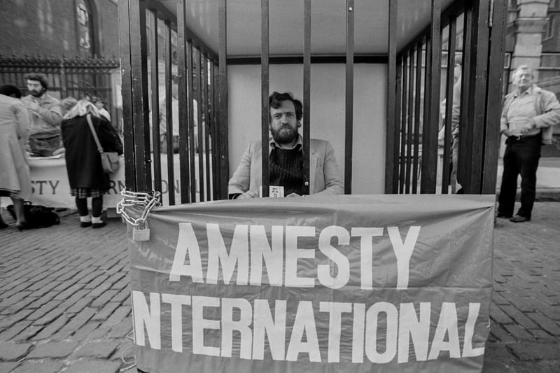 The popular MP for Islington north, Jeremy Corbyn was actually sitting inside a locked cage during an Amnesty International event in Covent Garden on October 3 1987. 