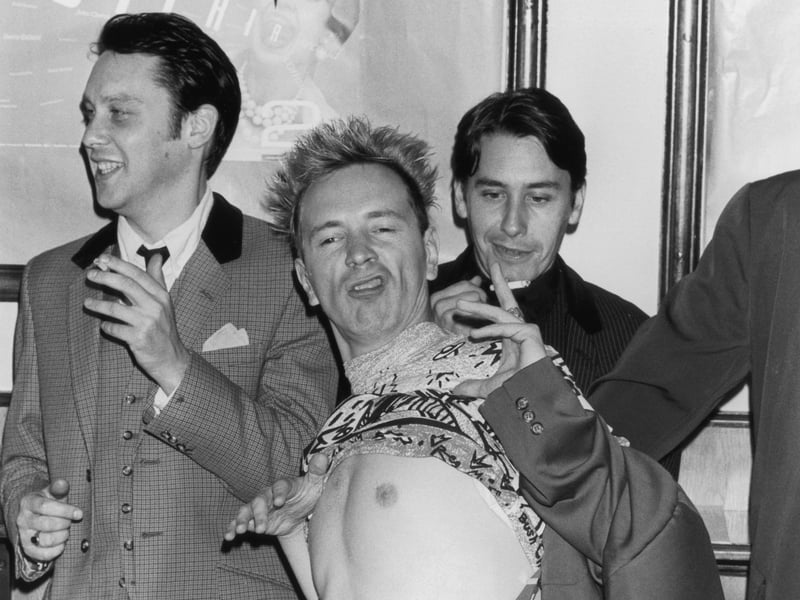What a trio! Comedian Vic Reeves, singer John Lydon, and pianist and television presenter Jools Holland at the Hysteria II AIDS charity event at the Sadlers Wells Theater on September 18 1989. 