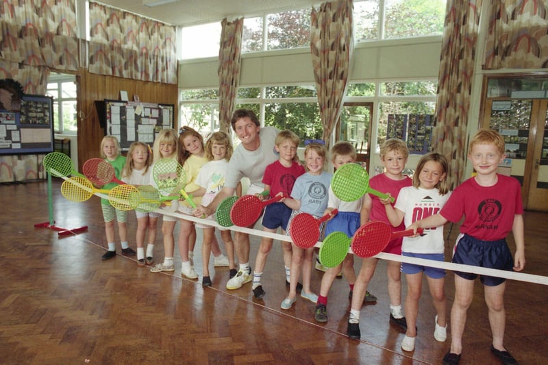Short tennis coaching at Herrington Primary School was photographed in June 1992.
The pupils were pictured with the coach John Willis.