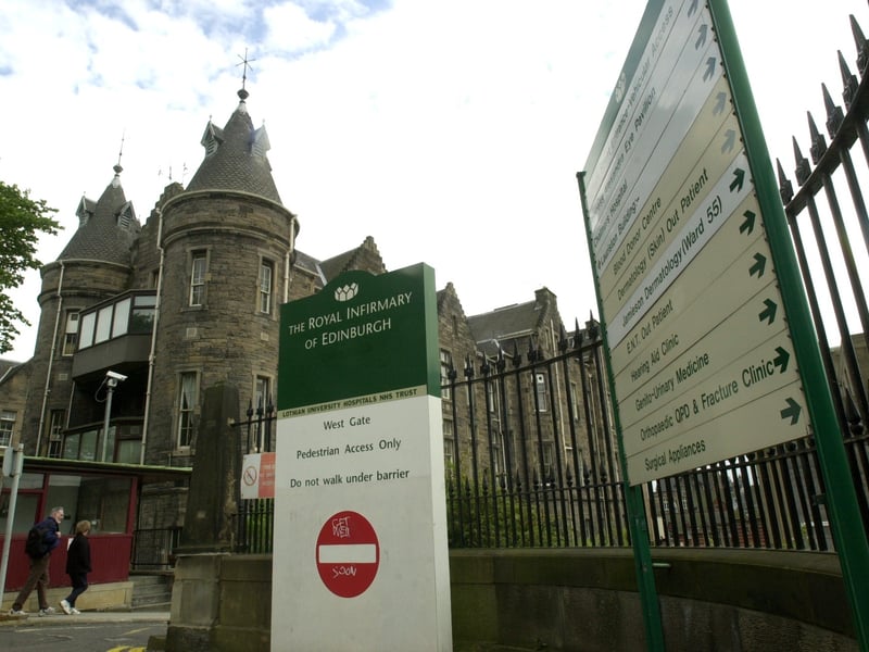 Someone added a "Get well soon" message to the no-entry sign at the west gate pedestrian access to the Royal Infirmary in 2002