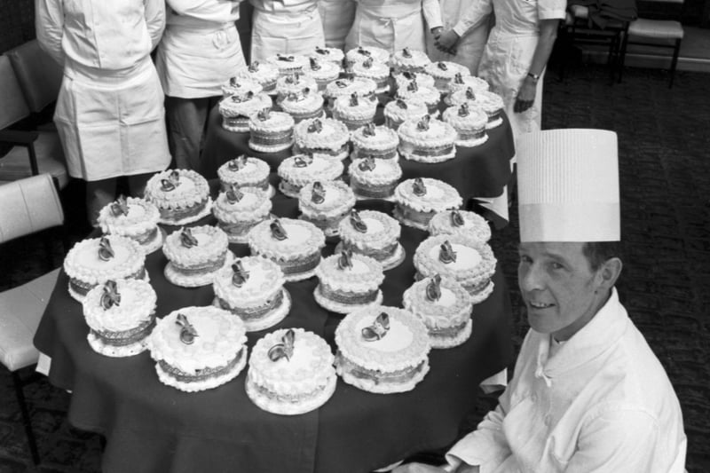 Catering staff at the Royal Infirmary prepared small iced cakes to help patients celebrate the Royal Wedding of  Charles and Dana in July 1981.