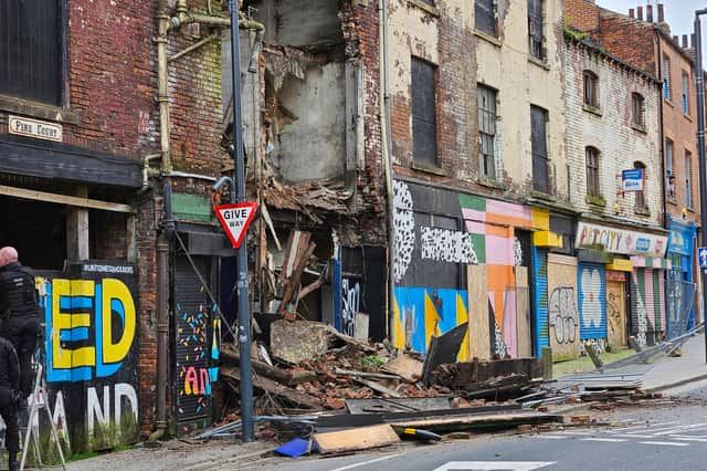 A derelict building has collapsed on Kirkgate in Leeds city centre. Photo: Mick Rhodes