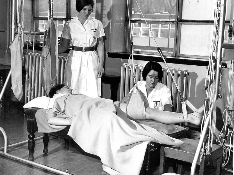 A patient receives suspension therapy at Edinburgh Royal Infirmary, February 12 1970.