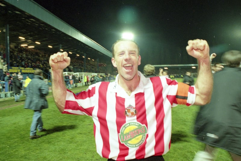 Kevin Ball celebrates after Sunderland clinch the win - and promotion.