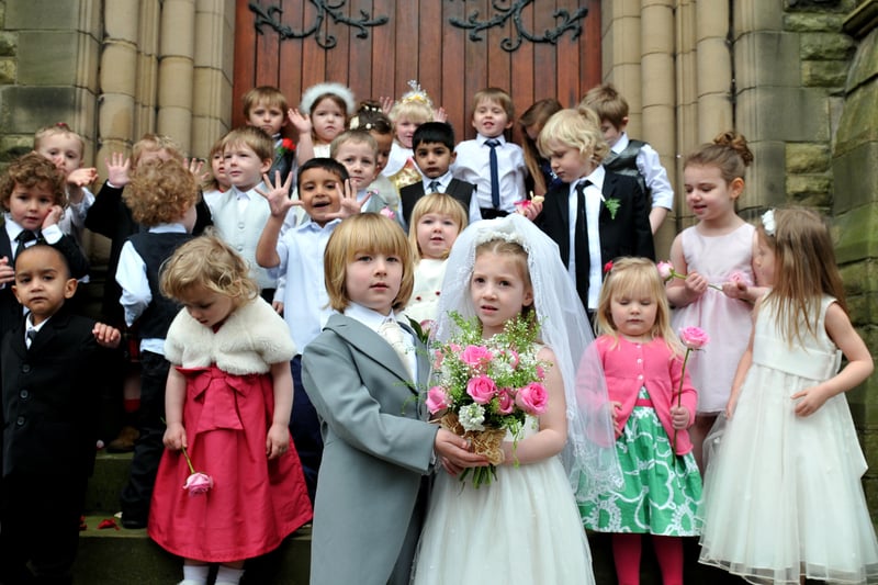 A big day at Sunderland High School Nursery in 2011.
Rev Derek Aldridge conducted the ceremony and here are the bride and groom Molly Foster and James Dixon with their guests.