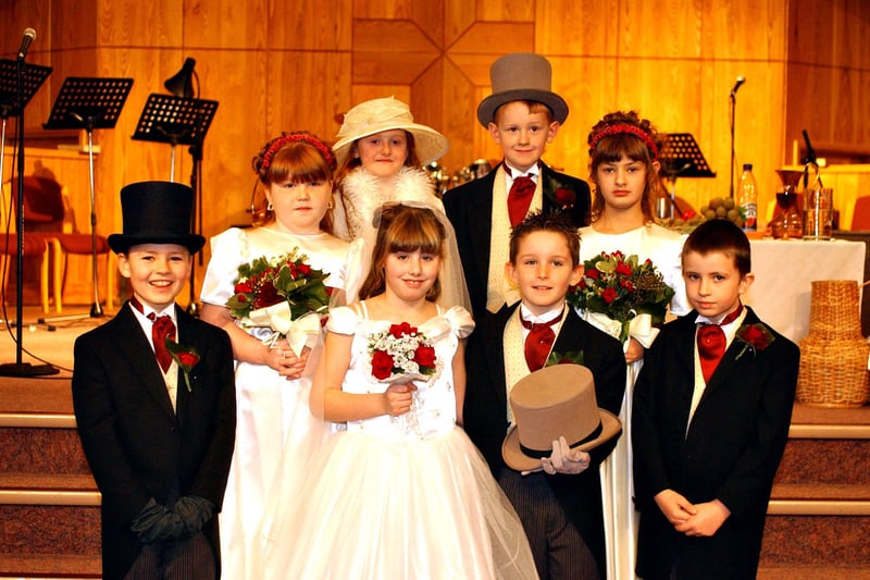Don't they look smart. It's a 2004 mock wedding at the Bethany Church in Houghton where pupils from Farringdon Junior School took part.
The bride and groom were Katie Cowell and Liam Agnew.