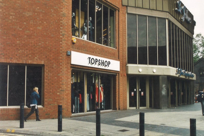 The front of St Johns Centre in September 1999. Topshop is visible.