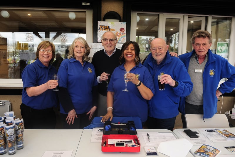 Rotary Club of Roundhay members Jill Fisher, Shirley Weatherill, Roger Cannon, with past president Jacqui Ridsdale, president Richard Wharton, and Chairman of the Beer Festival Committee Paul Nickson.