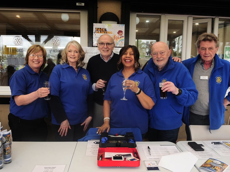 Rotary Club of Roundhay members Jill Fisher, Shirley Weatherill, Roger Cannon, with past president Jacqui Ridsdale, president Richard Wharton, and Chairman of the Beer Festival Committee Paul Nickson.