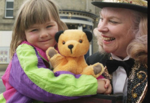 Four year old Rebecca Brown had a great time when she met Sooty at the Empire Theatre in May 1997.
Here they are with Connie Creighton.