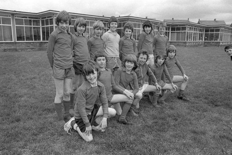 Lining up is the Farringdon Primary School football team looking smart in May 1977.
