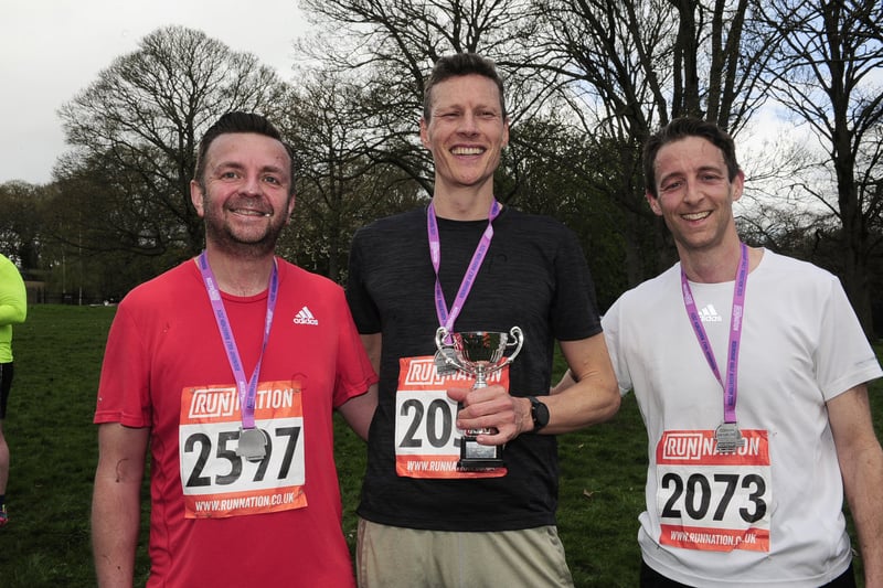 Half marathon winner Andy Campling, from Halifax, centre, with Lee Taylor, from Leeds, who came second, left, and third place Ned Francis, from Harrogate.