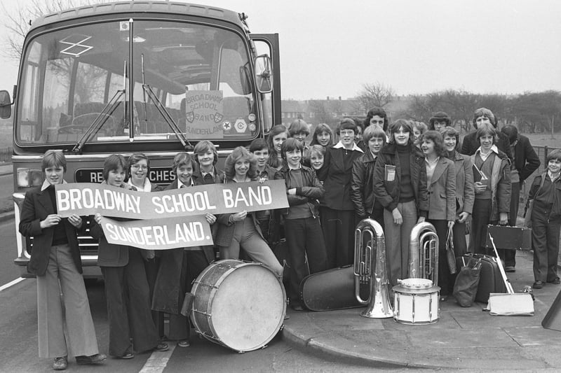 Members of the Broadway School band before they boarded the bus to Luckton Boys School in Essex in March 1978.
It was the first part of an exchange visit between the schools.