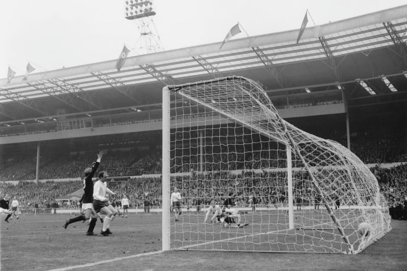 Gordon Banks fails to prevent Jim McCalliog from scoring Scotland's clinching third goal in the 87th minute.