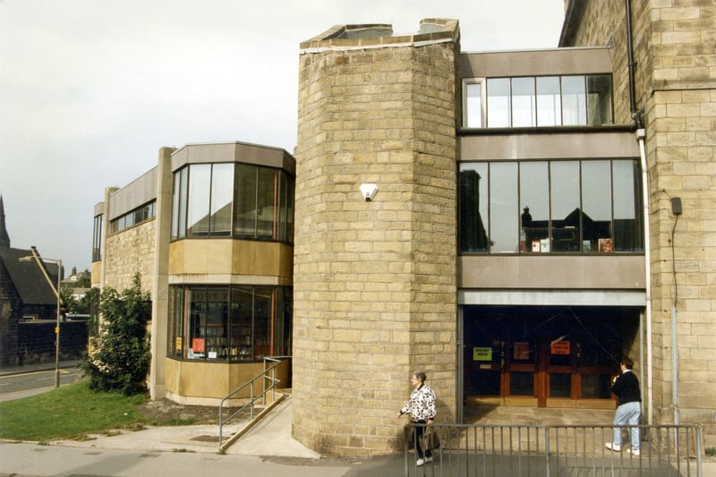 Horsforth Library on Town Street. This branch was opened in 1917 in the Mechanics Institute building, seen here on the far right. In 1975 a large extension was built, being the main part of the library shown here, though the reference section remained in the Mechanics. The library has since been replaced with a new building in Town Street which opened in February 2006.