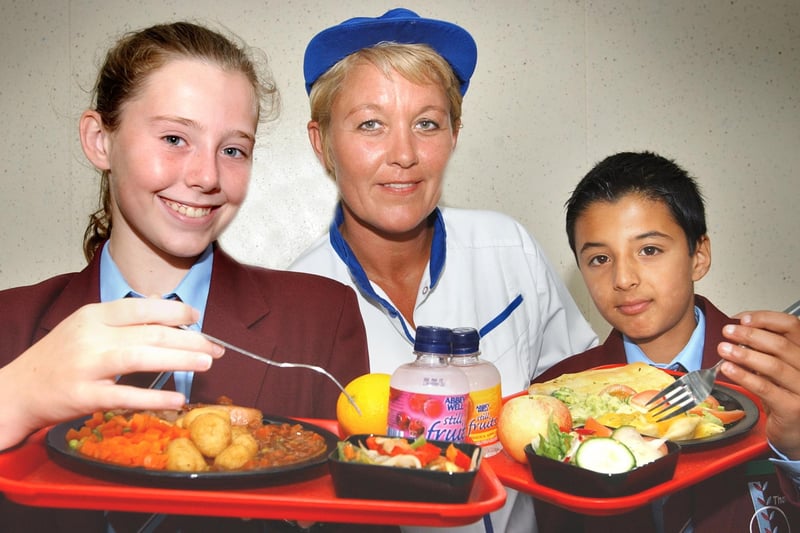 What a lovely healthy menu they had at Thornhill School in September 2004.
It was served to Rachel Craig and Hassan Ishaq by Michelle Archibald.