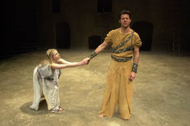 Pictures shows Lloyd Owen as Agamemnon and  Lisa Dillon as Iphigenia in "Iphigenia" in a past Crucible production. It is not known yet what costumes will be sold