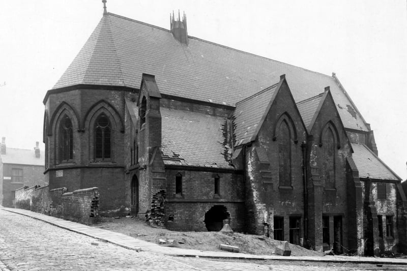 This photo from April 1948 shows  the poor state of repair of St. Alban's Church on County Street. Slates are missing from the roof and the walls are beginning to collapse.