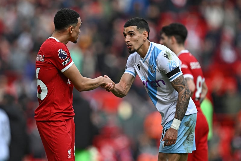 Muñoz made a terrific six tackles, three clearances and one interception as Palace stunned Liverpool with a 1-0 win at Anfield. The Colombian, signed in January, is thriving under Oliver Glasner.
