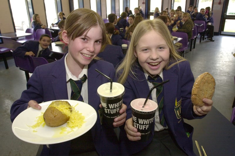 The new 'Milky Bar' opened at Highfield High School in Blackpool giving children a healthier option for their lunch. Ashleigh Duckworth (left) and Natalie Barks (both 12) with their healthy meals