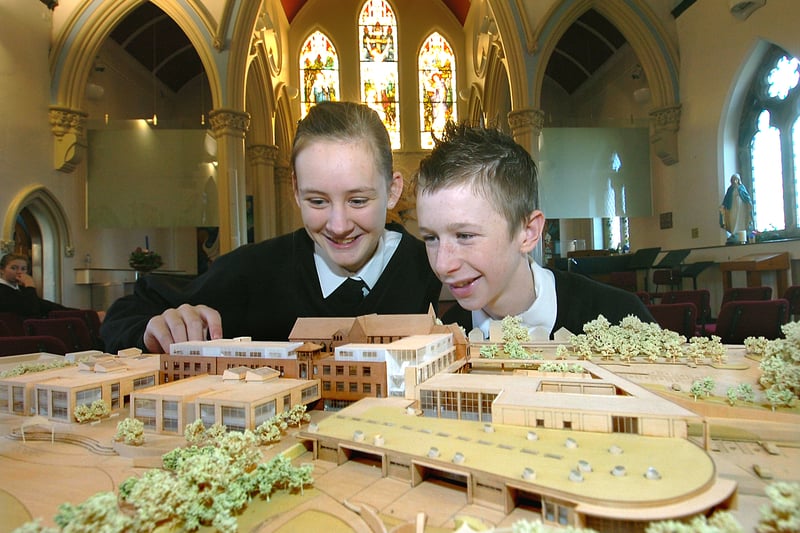 St Mary's Catholic High School (Blackpool) feature on their new school. Elizabeth Haydon and Callum Hitchon (correct) looking at the model of the new school
