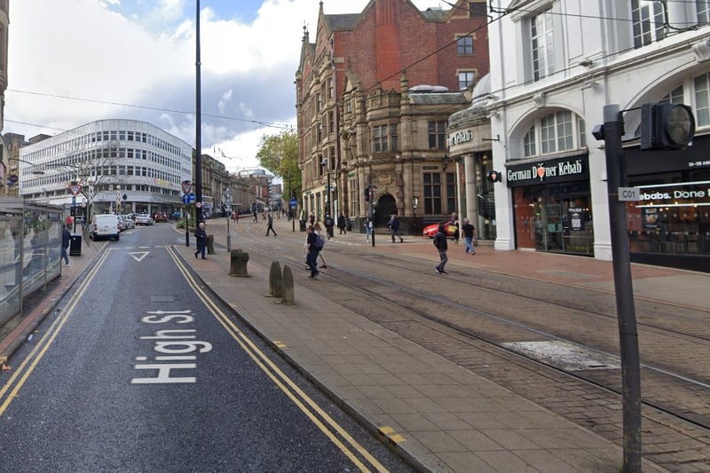 The highest number of reports of drug offences in Sheffield in February 2024 were made in connection with incidents that took place on or near High Street, Sheffield city centre, with 6