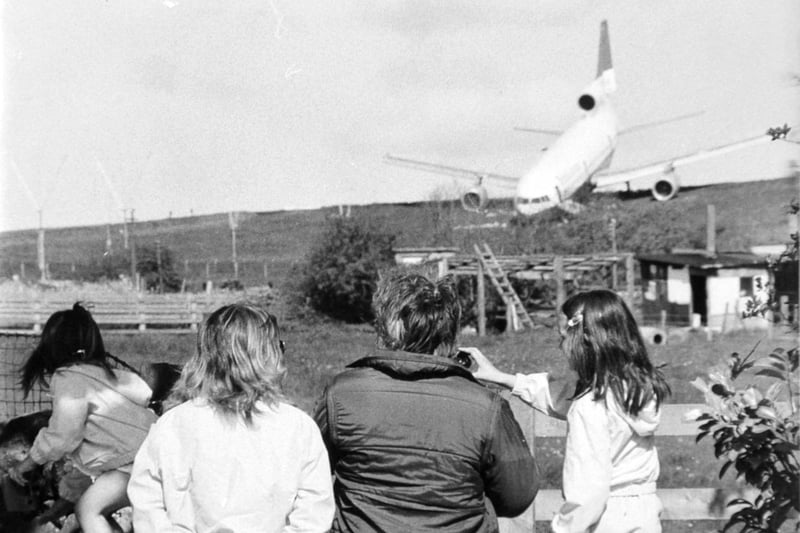 A British Airtours TriStar airliner with 416 people on board plunged off the end of the runway. Pictured in May 1985.