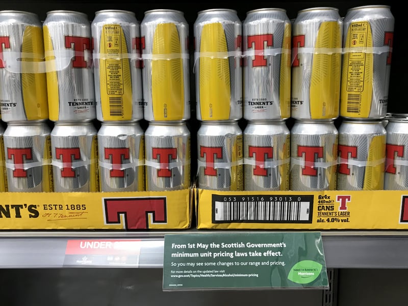 For four 440ml tins of lager, at 4% ABV, the minimum unit pricing will increase from £3.52 to £4.58.
