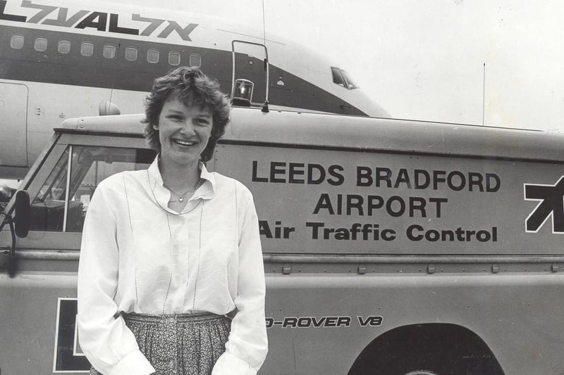 Newly-promoted trainee air traffic control officer Sandra Shuttleworth completes an airfield inspection in June 1985 prior to the first ever EL AL B767 flight from Leeds Bradford Airport.