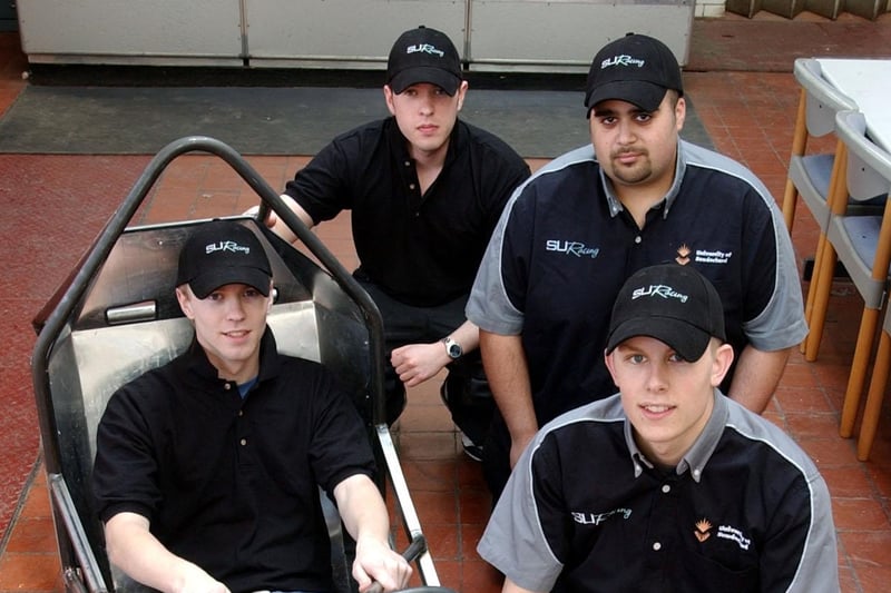 A team of four designers who built a racing car for the Formula Student Championships 20 years ago.
They were, left to right, Chris Wightman, Allan Robinson, Omar Shehata and Jim Wright.