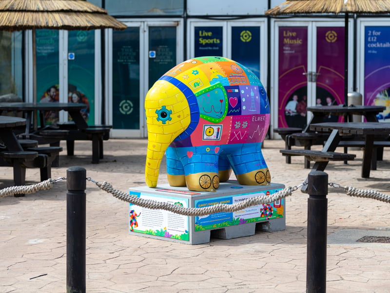 Made to look like a robot, this Elmer is covered in cogs, wheels and has a super shiny metallic overcoat.