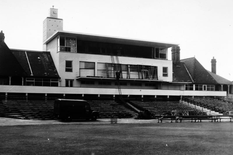 The new cricket pavilion at Headingley in June 1959.