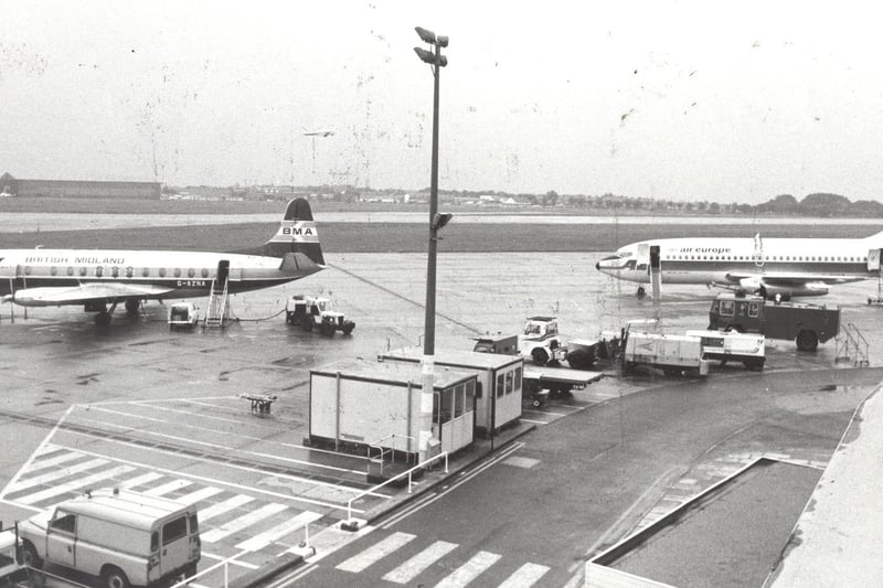 A British Midland and Air Europe aircraft get ready for take off in October 1981.