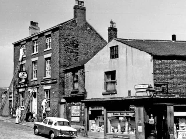 The Albion pub and corner shop, at the corner of Brook Drive and Upper Allen Street, Netherthorpe, in June 1965