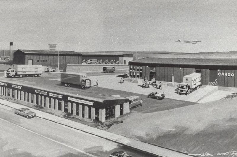 An artist's drawing from October 1983 of the new cargo terminal - a far cry from the old black hangar which had served the purpose for so many years.