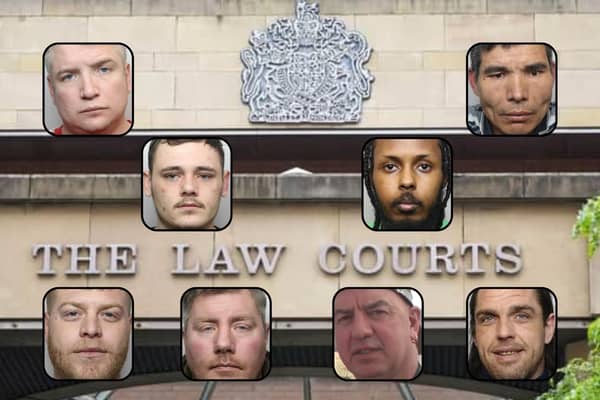 All of the defendants pictured here have been jailed during Sheffield Crown Court hearings held in April 2024. 
Top row, left to right: Craig Green and Kassim Kerrimi. Middle row, left to right: Tyler Harper and Hassan Mohammad. Bottom row, left to right: Isaac Greaves; Stephen Morgan; Stephen Dawson and Glynn Platts
