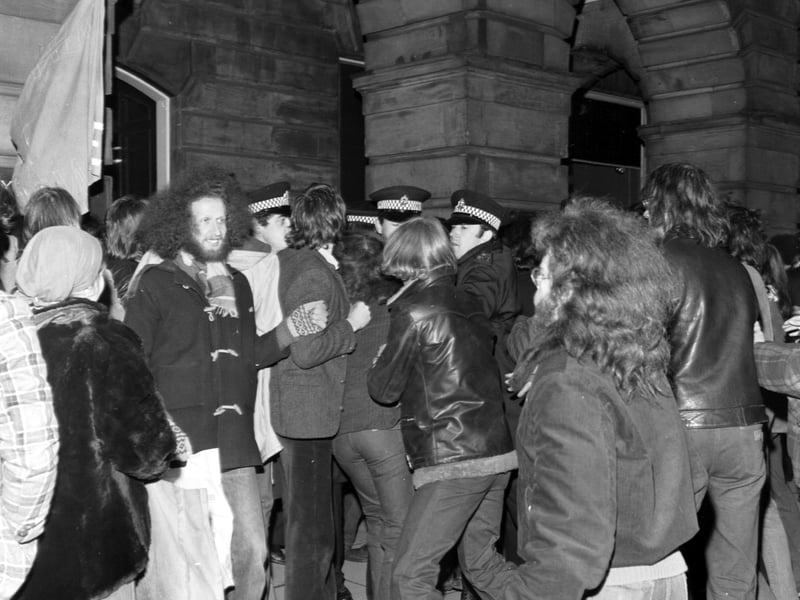 Police struggle with demonstrators outside a National Front meeting at the Assembly Room in George Street Edinburgh, April 1976