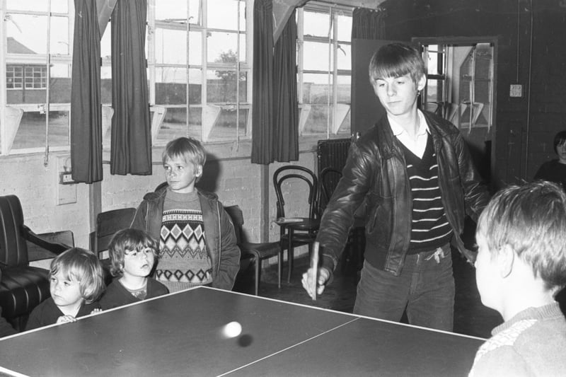 Table tennis was one of the sports that youngsters at the East End Playscheme enjoyed in the huts behind the East End Community Centre in August 1980.