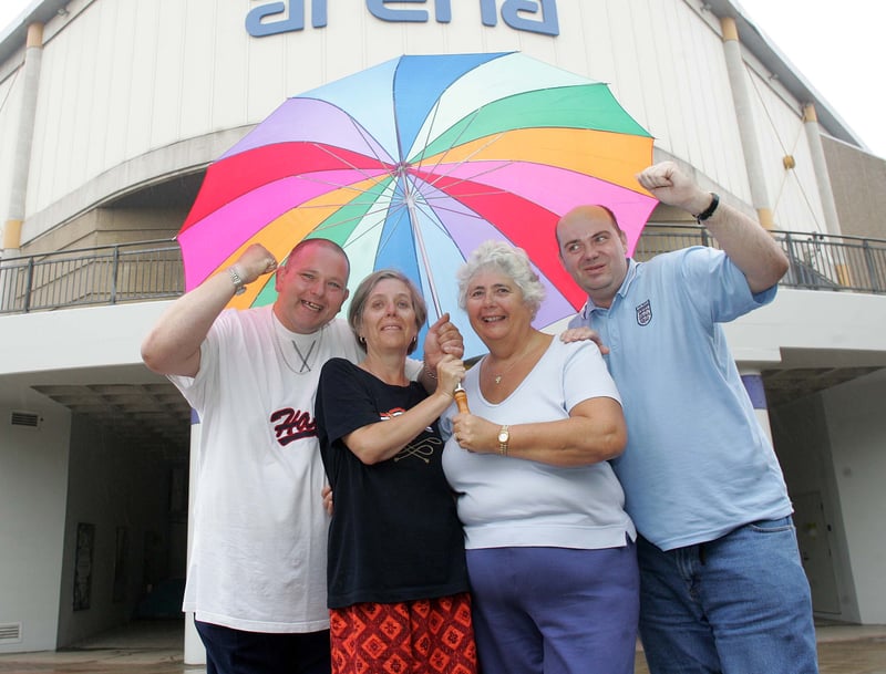 Andy Spencer, Elaine Dymond, Lorna Hickton and Chris Bentley are pictured queueing for tickets to see Daniel O'Donnell at Sheffield Arena
