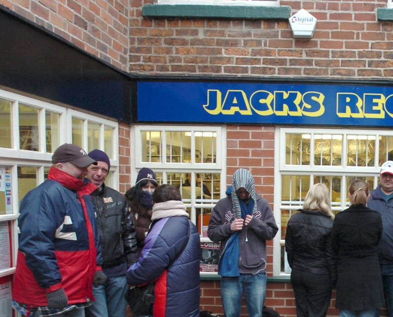 The queue for Arctic Monkeys tickets at Jacks Records