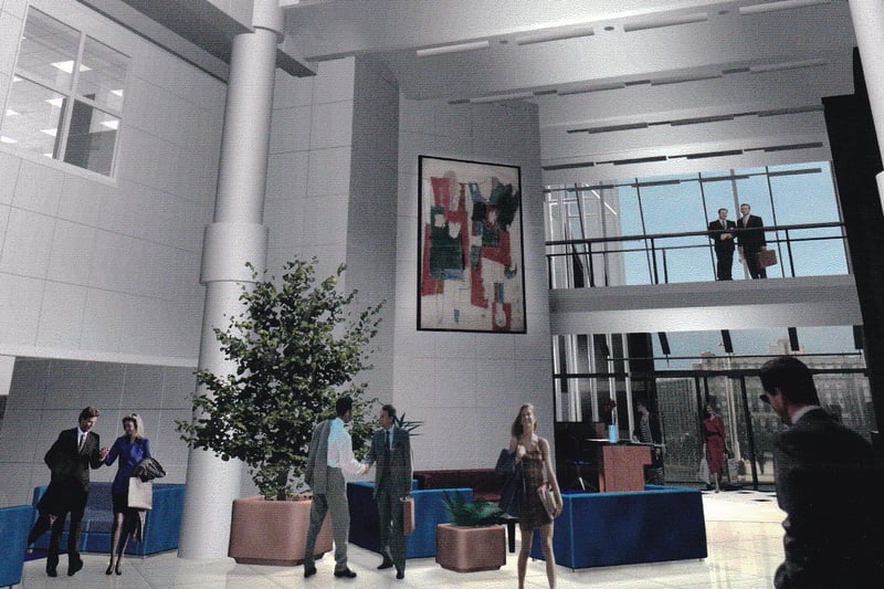 A CAD generated image of the reception area in side No1 City Square.
