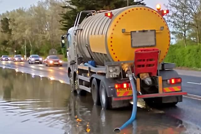 A Southern Water tanker on Eastern Road this morning (April 18) after part of the sewer which they tried to repair has burst. Picture: Portsmouth City Council