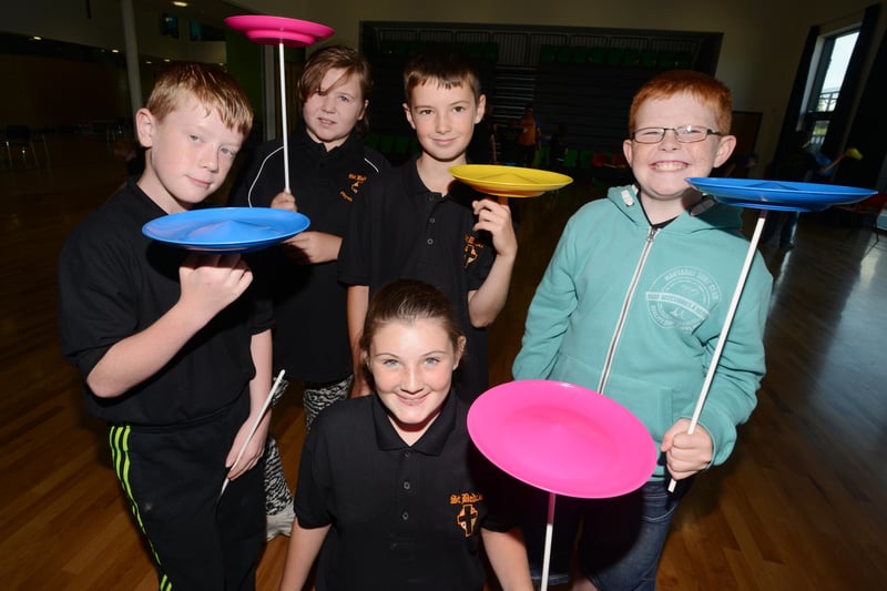 Children at St Bede's school were learning circus skills as part of their summer camp activities in August 2013.
Here are left to right, Marley Blair, Zoe Blackett, Craig Roberts, Reece Tilley and Courtney Roberts.