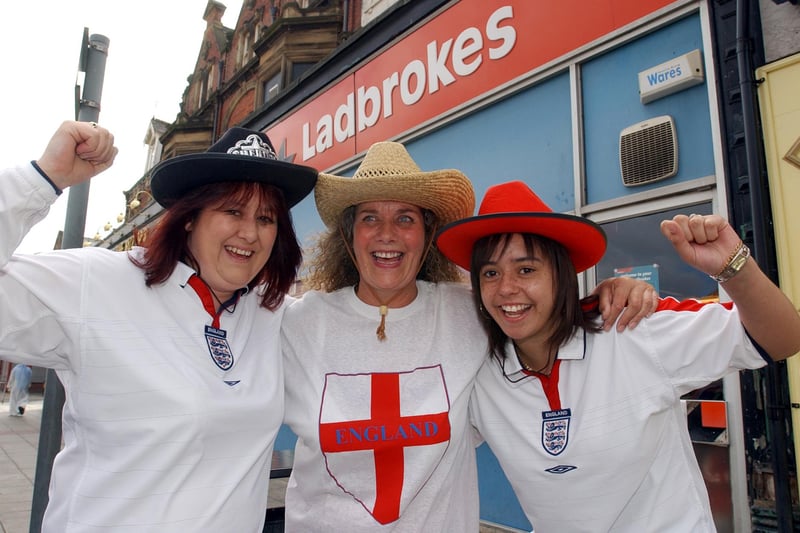 Back to June 2004 when Donna Kenrick, left, Maureen Haynes and Simone Bracey were backing England in the Euros.