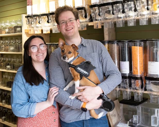 Taylor (left) and Sam Ogle-Timson with Trixie. Their new business in Broomhill, Sheffield is named after their furry friend.