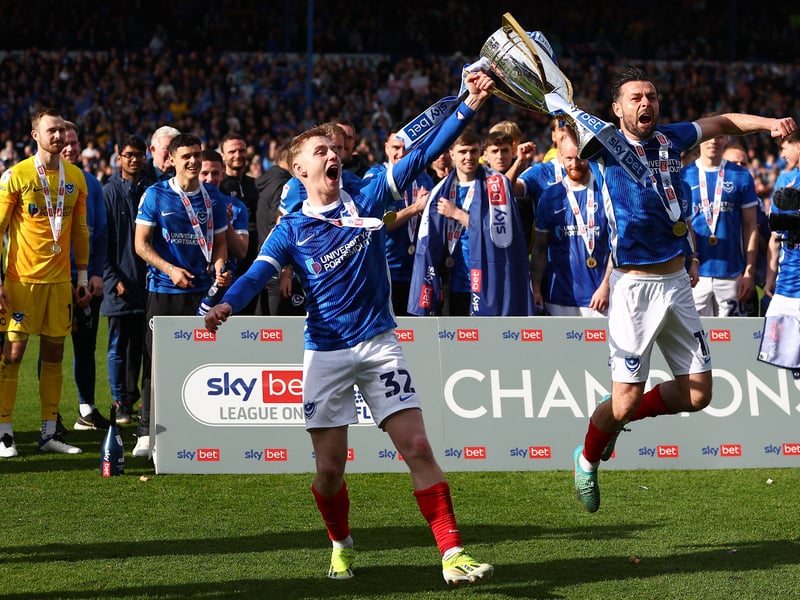 Paddy Lane and Joe Rafferty enjoying the moment after Pompey are officially crowned League One champions
