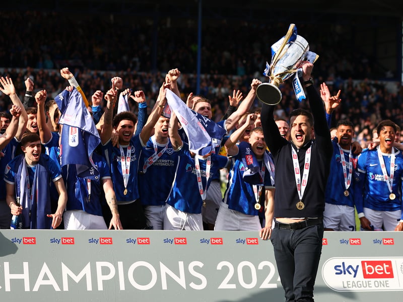 John Mousinho and the Pompey players enjoy being crowned league champions