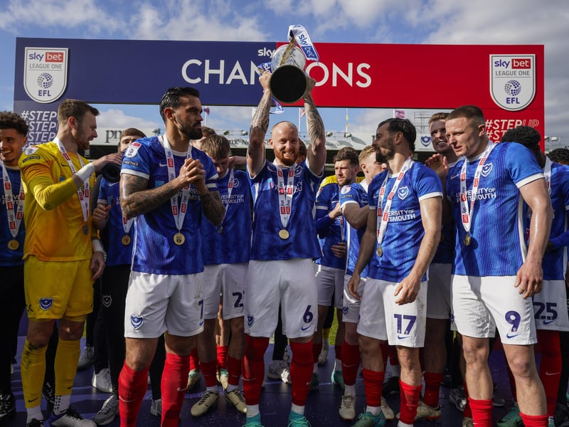 Connor Ogilive gets his hands on the League One championship trophy