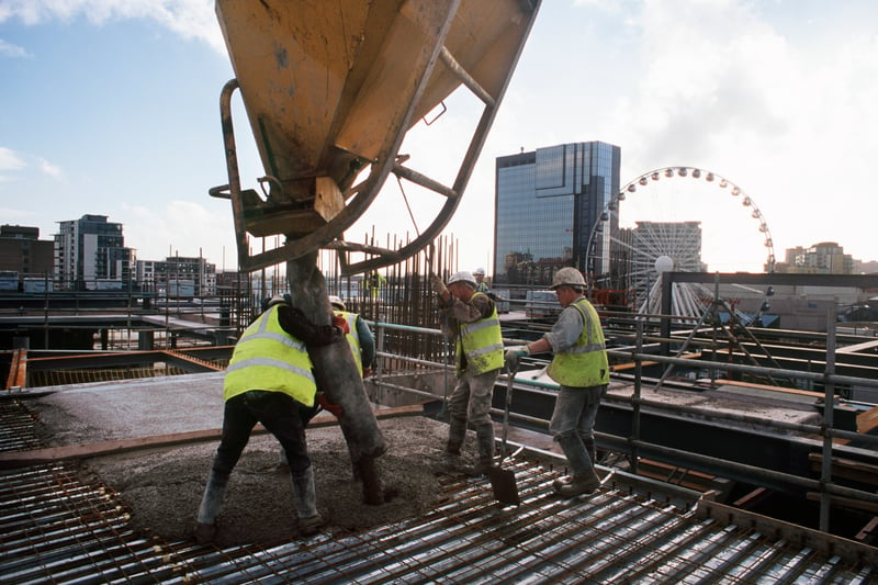 Top floor level frames continuing concrete work on the slab Baskerville House renovation, Birmingham, UK. (Photo by Adrian Greeman/Construction Photography/Avalon/Getty Image